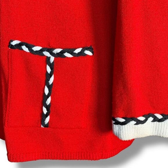 Vintage Red Double-Breasted Knit Cardigan Braided Trim Exaggerated Collar Plus - Picture 4 of 11
